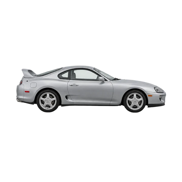 Toyota Supra 1995 باللون فضي، منظر منظر جانبي (باتجاه اليمين)