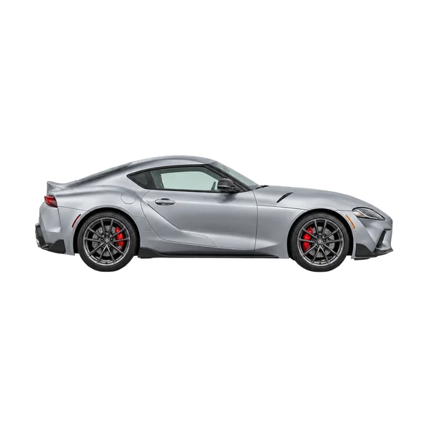 Toyota Supra 2020 باللون فضي، منظر منظر جانبي (باتجاه اليمين)