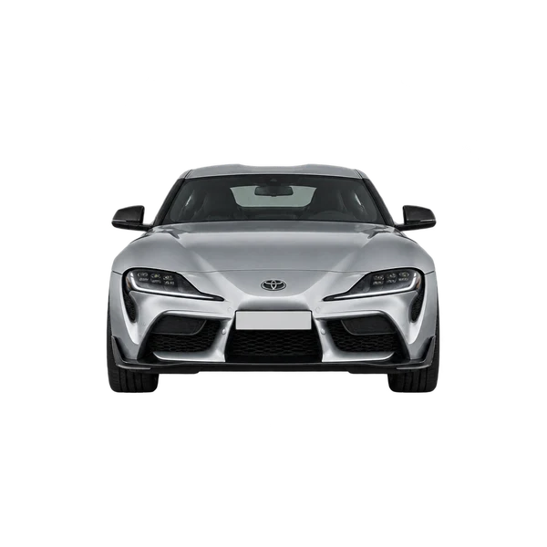 Toyota Supra 2026 باللون فضي، منظر أمامي
