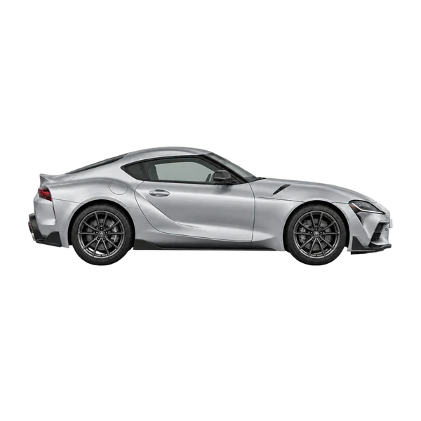 Toyota Supra 2026 باللون فضي، منظر منظر جانبي (باتجاه اليمين)