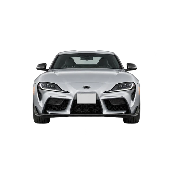 Toyota Supra 2027 باللون فضي، منظر أمامي