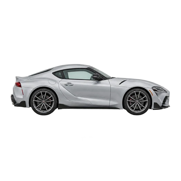 Toyota Supra 2027 باللون فضي، منظر منظر جانبي (باتجاه اليمين)