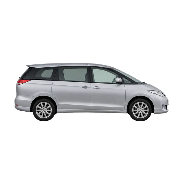 Toyota Tarago 2015 باللون فضي، منظر منظر جانبي (باتجاه اليمين)