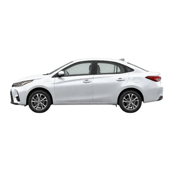 Toyota Vios 2026 en plateado, vista lateral (mirando a la izquierda)