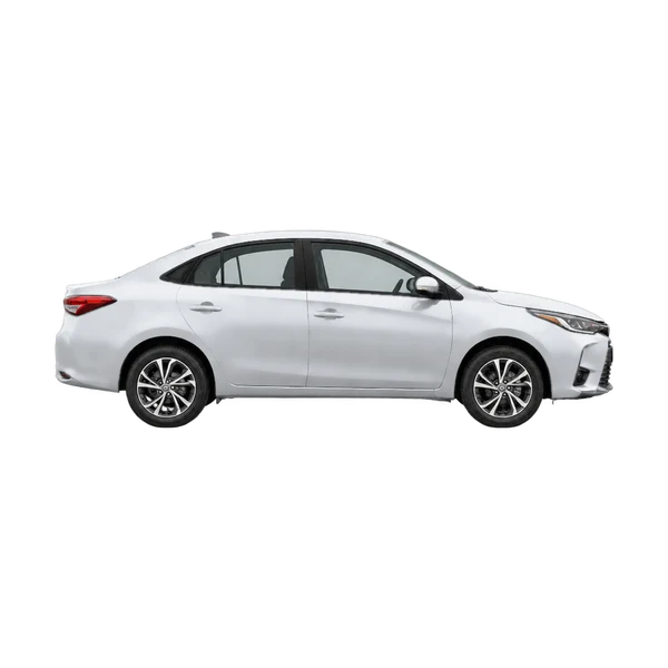 Toyota Vios 2026 en plateado, vista lateral (hacia la derecha)