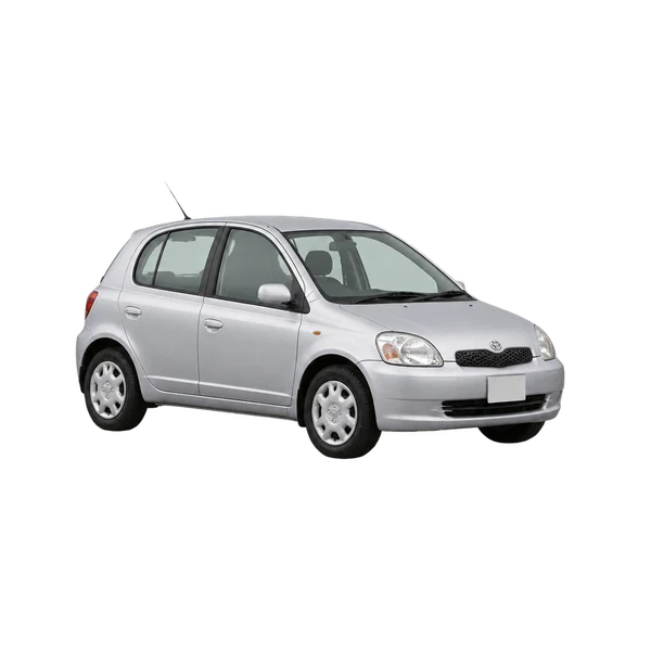 Toyota Vitz 1995 en plateado, vista frontal tres cuartos (hacia la izquierda)