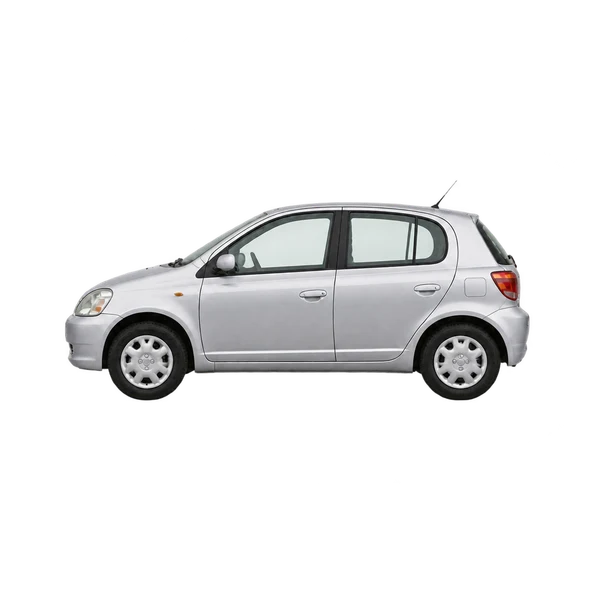 Toyota Vitz 1995 en plateado, vista lateral (mirando a la izquierda)