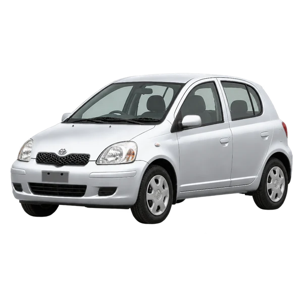 Toyota Vitz 1999 en plateado, vista frontal tres cuartos (hacia la izquierda)