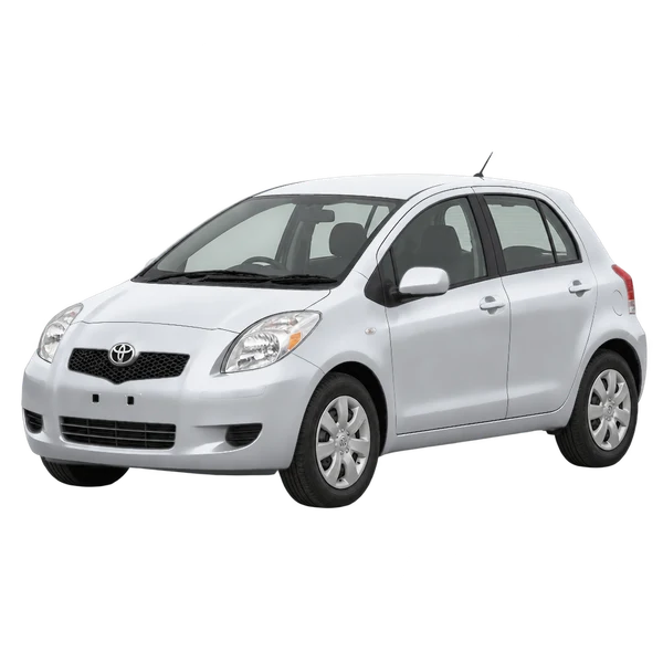 Toyota Vitz 2005 prata, vista dianteira em três quartos (voltada para a esquerda)