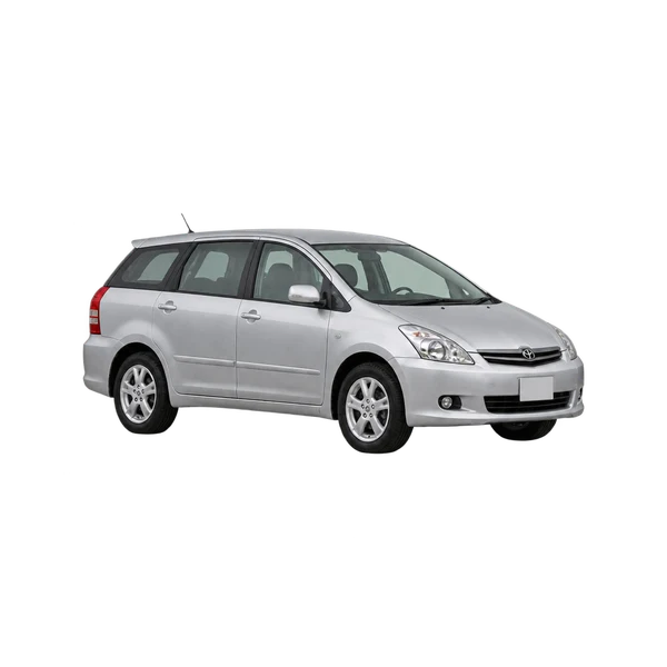 シルバーの2005 Toyota Wish（フロントスリークォーター(左向き)ビュー）