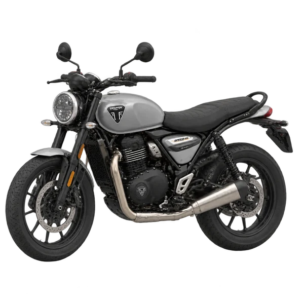 2026 Triumph Speed 400 in Silber, Ansicht: Dreiviertelansicht vorne (nach links gerichtet)
