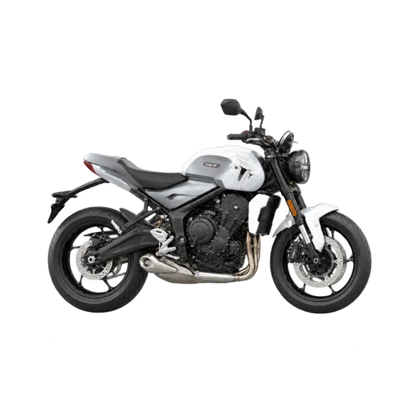Triumph Trident 660 2025 باللون فضي، منظر جانبي (متجه إلى اليسار)