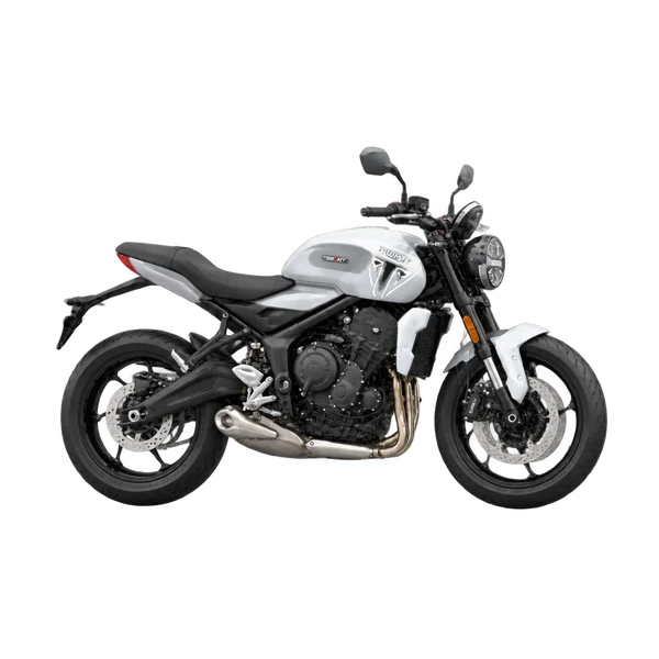 Triumph Trident 660 2025 باللون فضي، منظر منظر جانبي (باتجاه اليمين)
