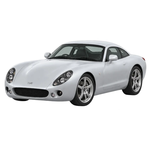 TVR T350C 2003 prata, vista dianteira em três quartos (voltada para a esquerda)