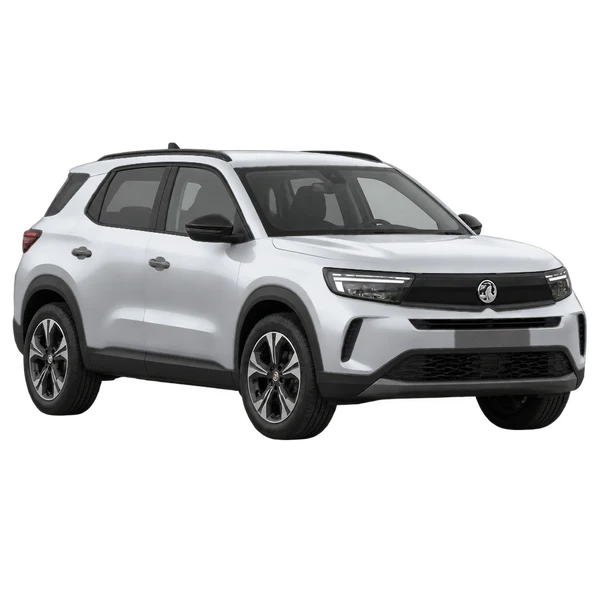 Vauxhall Frontera 2025 باللون فضي، منظر منظر أمامي بزاوية ثلاثة أرباع (متجه لليسار)
