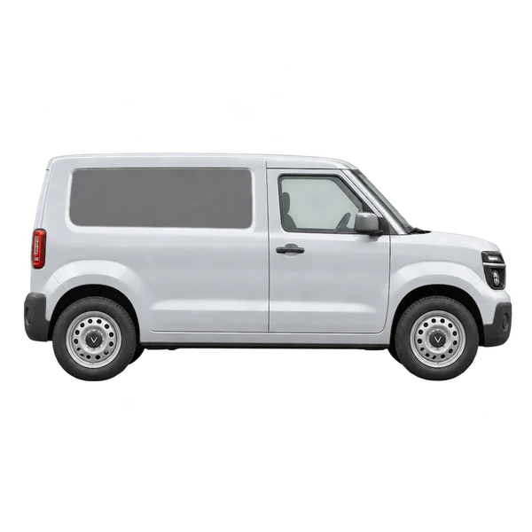 VinFast EC Van 2025 prata, vista lateral (voltada para a direita)