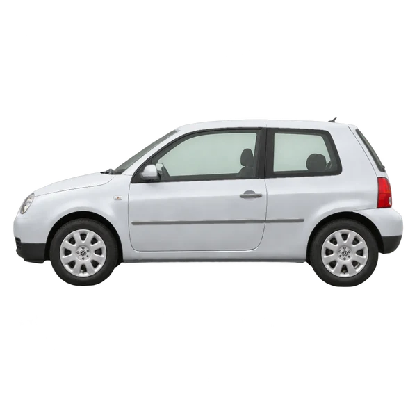 Volkswagen 1,0 2000 باللون فضي، منظر جانبي (متجه إلى اليسار)