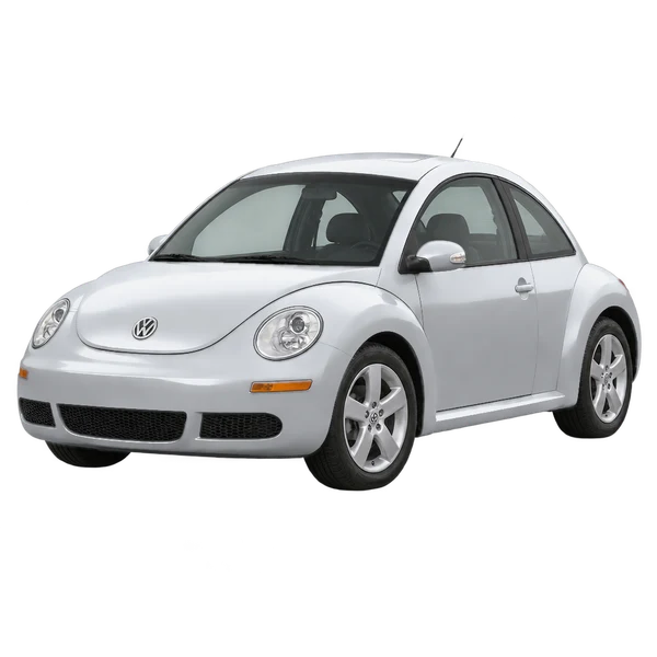 Volkswagen Beetle 2008 en plateado, vista frontal tres cuartos (hacia la izquierda)
