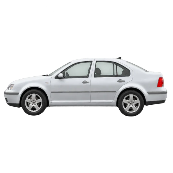 Volkswagen Bora 2002 en plateado, vista lateral (mirando a la izquierda)