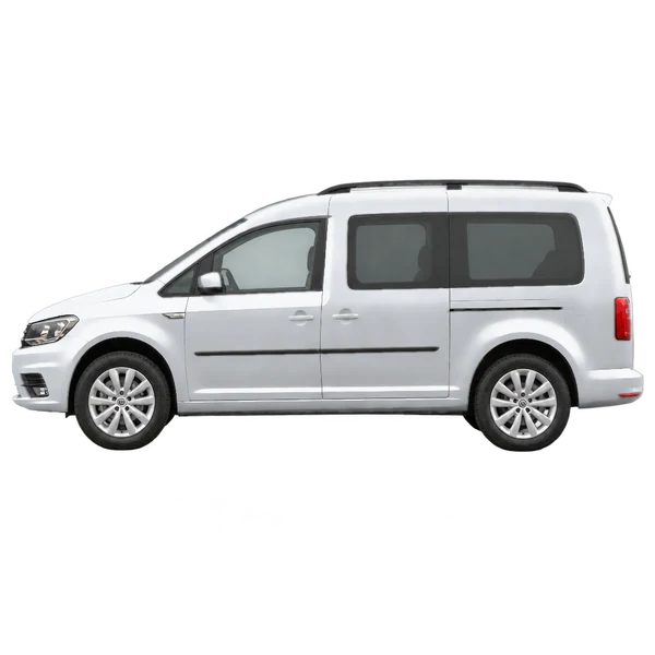 Volkswagen Caddy Maxi 2019 باللون فضي، منظر جانبي (متجه إلى اليسار)