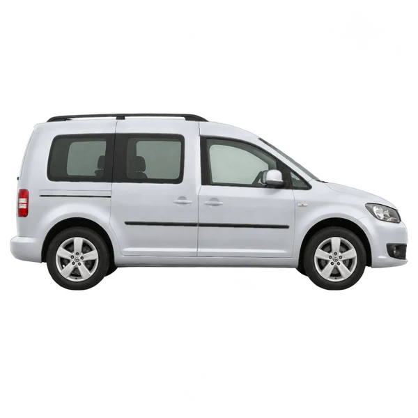 Volkswagen Caddy 2014 en plateado, vista lateral (hacia la derecha)