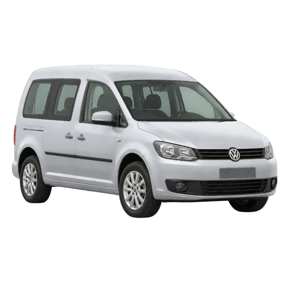 Volkswagen Caddy 2015 باللون فضي، منظر منظر أمامي بزاوية ثلاثة أرباع (متجه لليسار)