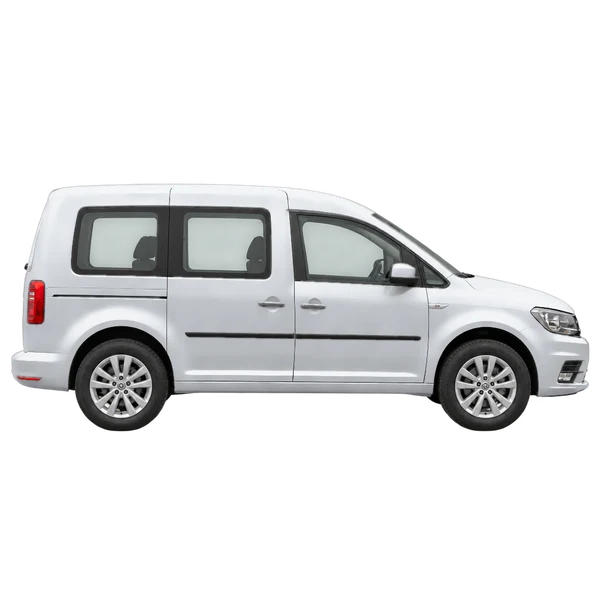 Volkswagen Caddy 2017 en plateado, vista lateral (hacia la derecha)
