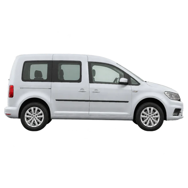 Volkswagen Caddy 2019 en plateado, vista lateral (hacia la derecha)