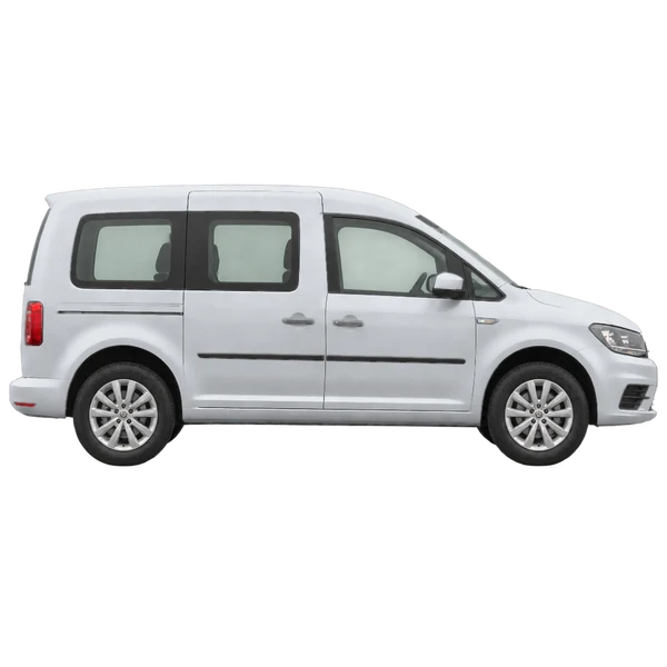 Volkswagen Caddy 2020 en plateado, vista lateral (hacia la derecha)
