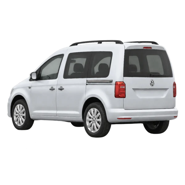 2021 Volkswagen Caddy in Silber, Ansicht: Dreiviertelansicht von hinten (nach links gerichtet)