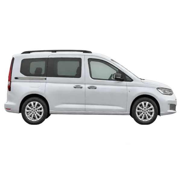 Volkswagen Caddy 2022 باللون فضي، منظر منظر جانبي (باتجاه اليمين)