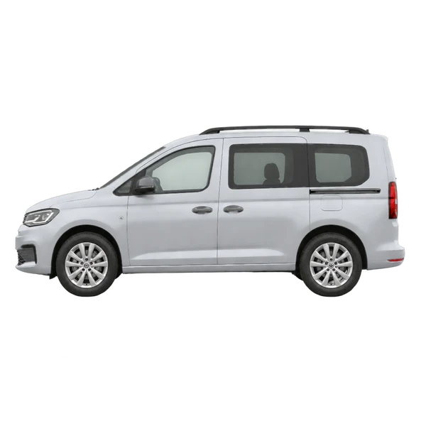 Volkswagen Caddy 2026 en plateado, vista lateral (mirando a la izquierda)