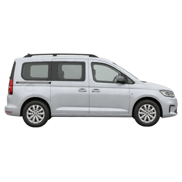 Volkswagen Caddy 2026 en plateado, vista lateral (hacia la derecha)