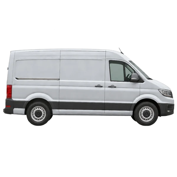 Volkswagen Crafter 2018 en plateado, vista lateral (hacia la derecha)