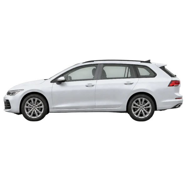 Volkswagen Golf Variant 2025 باللون فضي، منظر جانبي (متجه إلى اليسار)