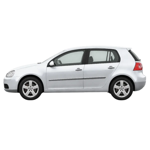 Volkswagen Golf 2009 باللون فضي، منظر جانبي (متجه إلى اليسار)