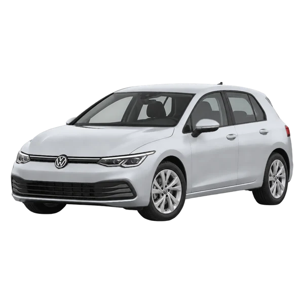 silver 2024 Volkswagen Golf front three-quarter (facing left) view