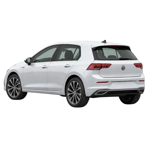 silver 2026 Volkswagen Golf rear three-quarter (facing left) view