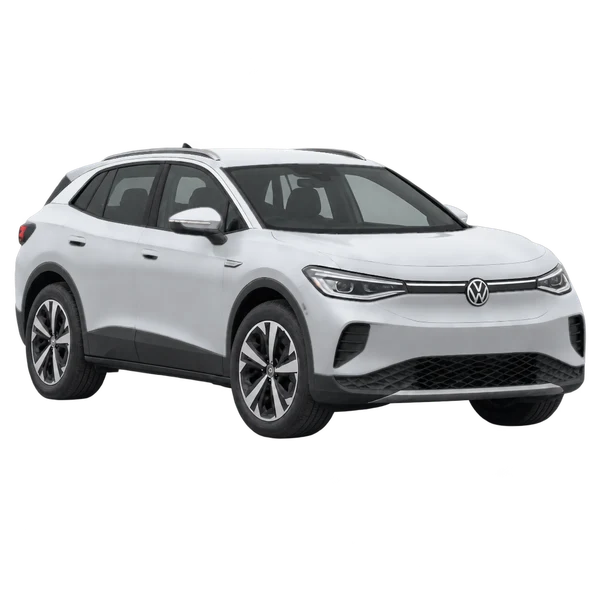 Volkswagen ID.4 2021 باللون فضي، منظر زاوية ثلاثة أرباع أمامية (باتجاه اليمين)