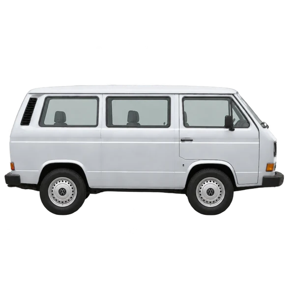Volkswagen Kombi 1990 باللون فضي، منظر منظر جانبي (باتجاه اليمين)