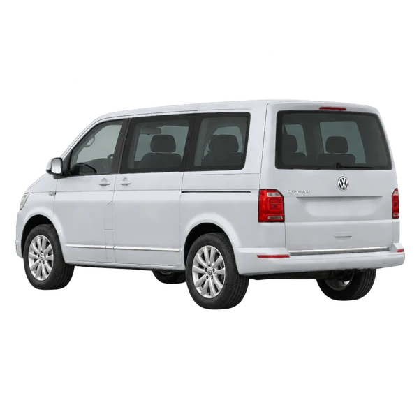 silver 2017 Volkswagen Multivan rear three-quarter (facing left) view