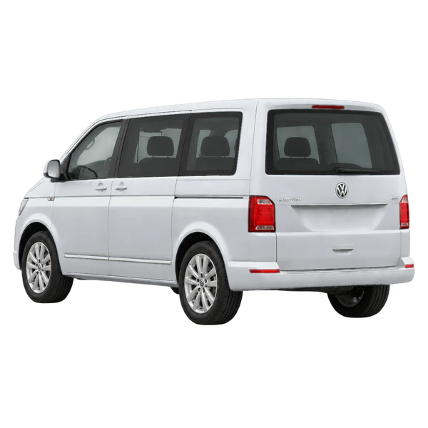 silver 2018 Volkswagen Multivan rear three-quarter (facing left) view