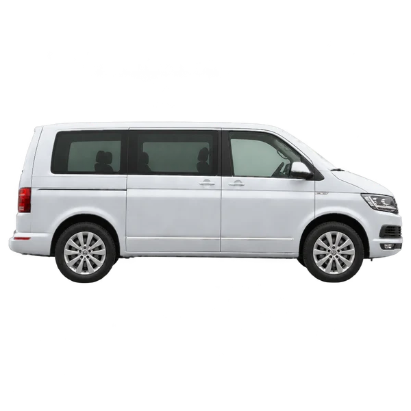 Volkswagen Multivan 2020 باللون فضي، منظر منظر جانبي (باتجاه اليمين)