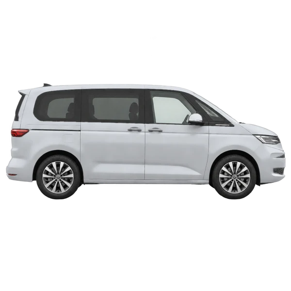 Volkswagen Multivan 2025 باللون فضي، منظر منظر جانبي (باتجاه اليمين)