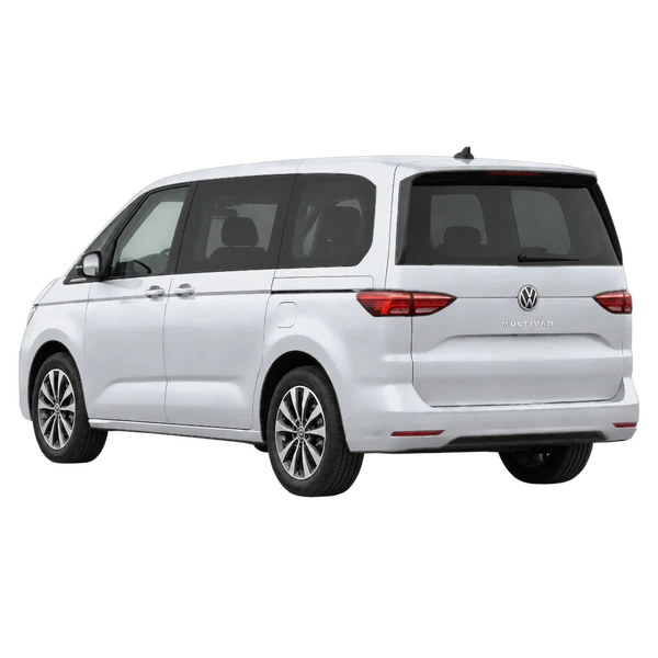 silver 2026 Volkswagen Multivan rear three-quarter (facing left) view