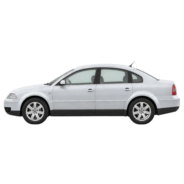 Volkswagen Passat 2002 باللون فضي، منظر جانبي (متجه إلى اليسار)
