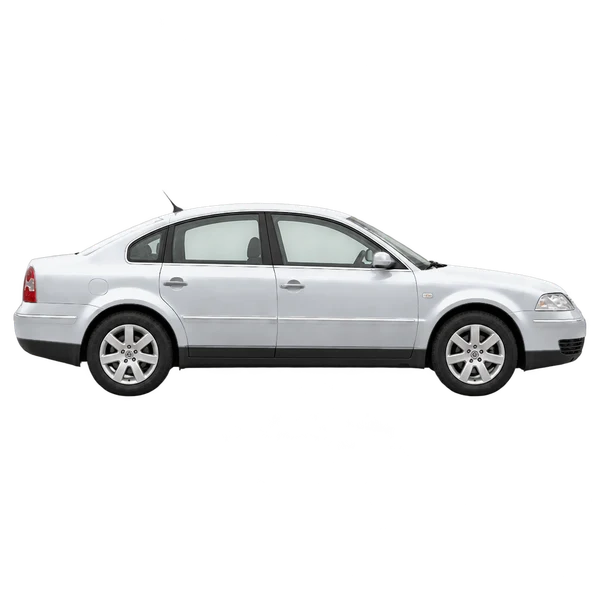Volkswagen Passat 2005 en plateado, vista lateral (hacia la derecha)