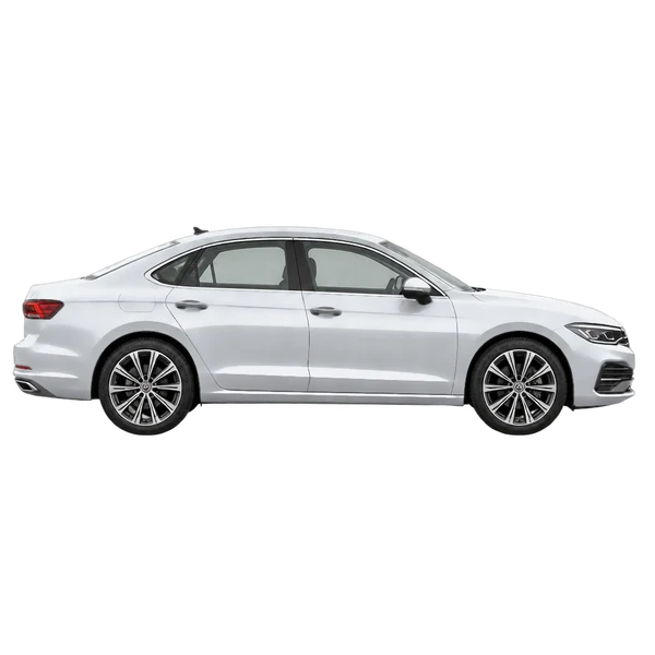 Volkswagen Passat 2026 باللون فضي، منظر منظر جانبي (باتجاه اليمين)