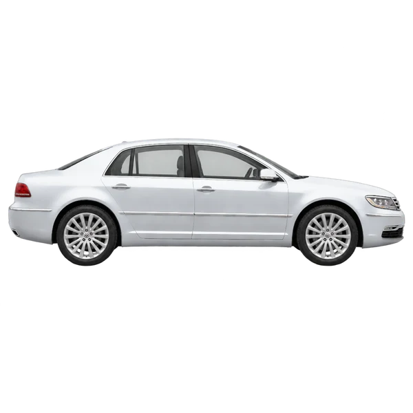 Volkswagen Phaeton 2014 en plateado, vista lateral (hacia la derecha)