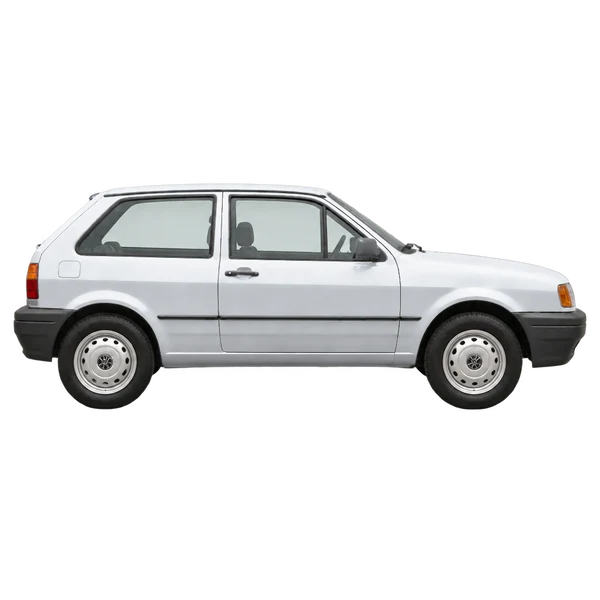 Volkswagen Polo 1990 prata, vista lateral (voltada para a direita)